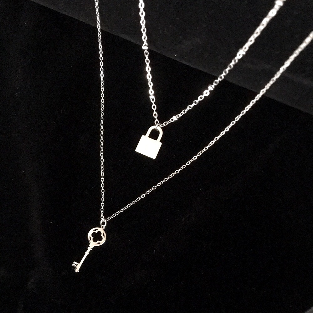 Dainty Key and Lock Double Chain Necklace